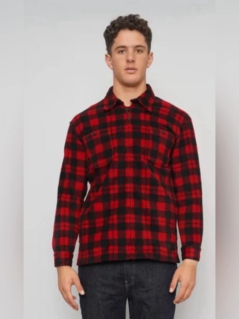 Lauren Ralph Lauren Red and Black Plaid Zip Up Sweater